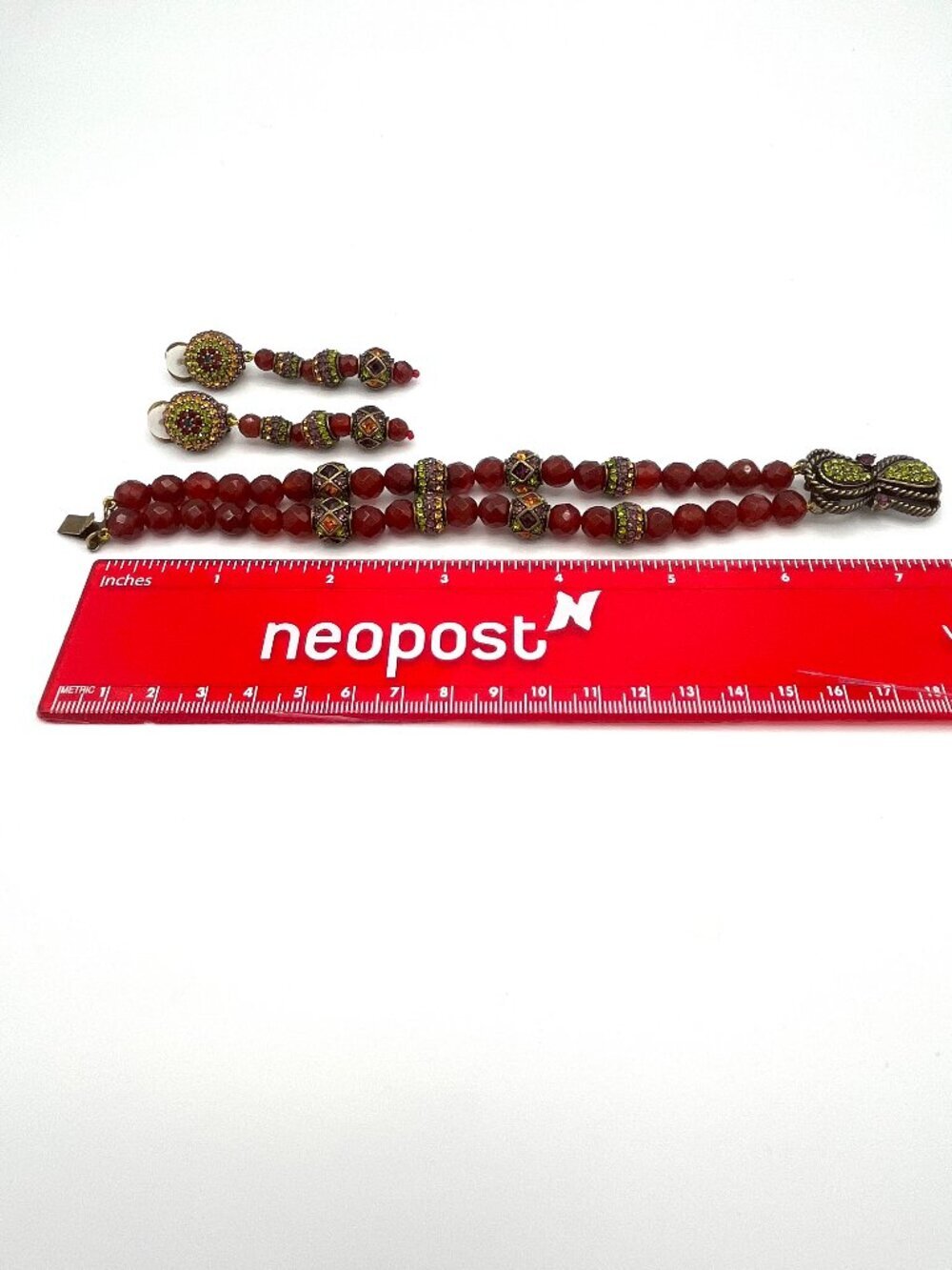 Heidi Daus Signed Crystal Faceted Glass Beaded Bracelet and Drop Earring - Picture 6 of 6